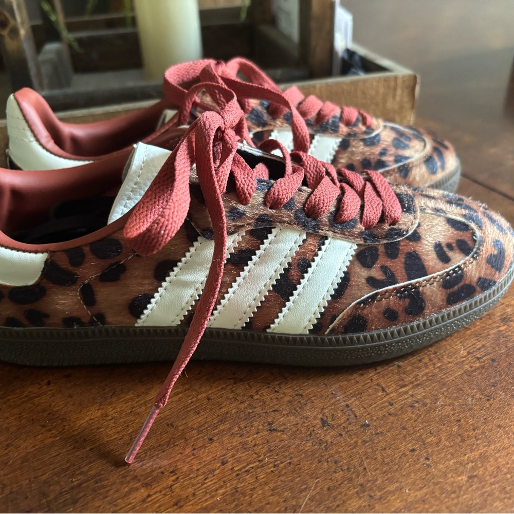 Adidas Leopard Print Sneakers with Red Laces